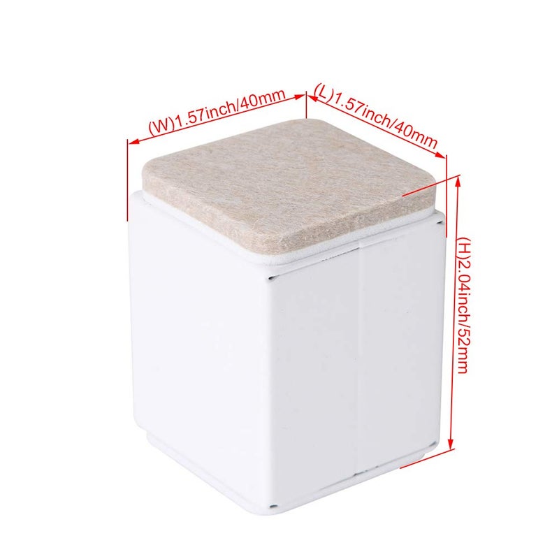 RDEXP 4X Carbon Steel Felt Furniture Legs Table Risers Square Supports White 40x52mm - Image 4